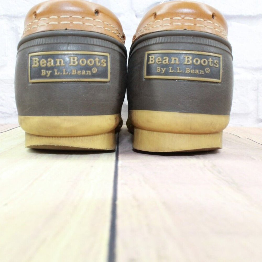 LL BEAN Brown Leather Unlined Slip On Moccasin Rain Duck Boots Size 8 M - Picture 7 of 10